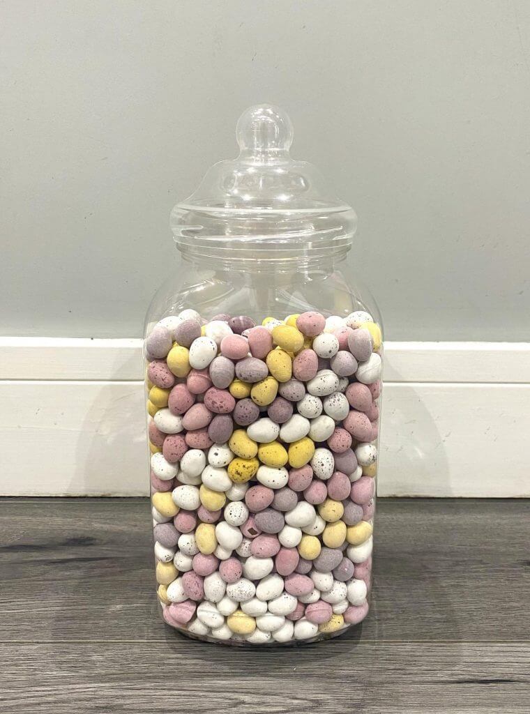 mini eggs in a jar