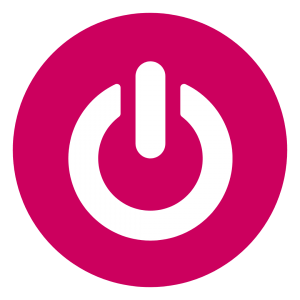 power icon on burgundy circle