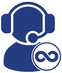 blue icon with headset and infinity symbol